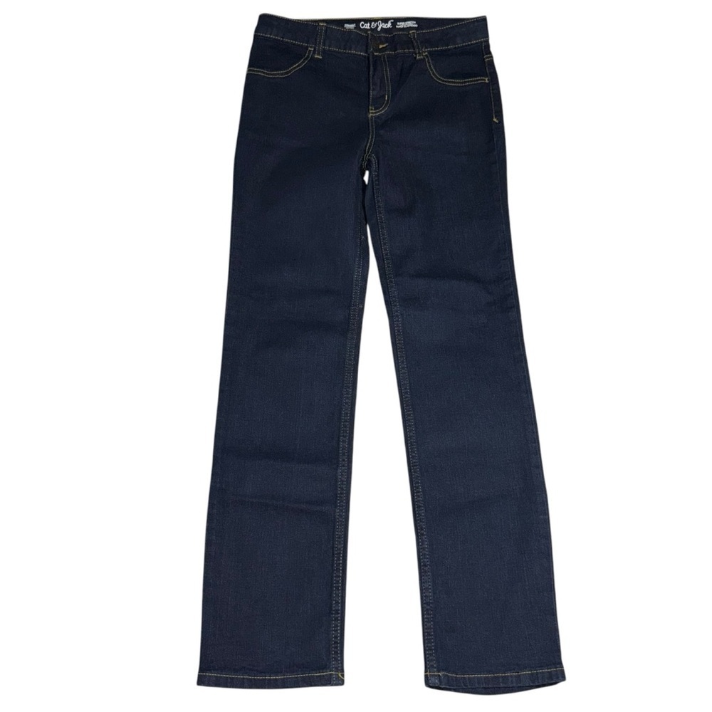 Cat & Jack Girls Straight Leg Jeans Size 14 Dark Wash Stretch Denim Pants